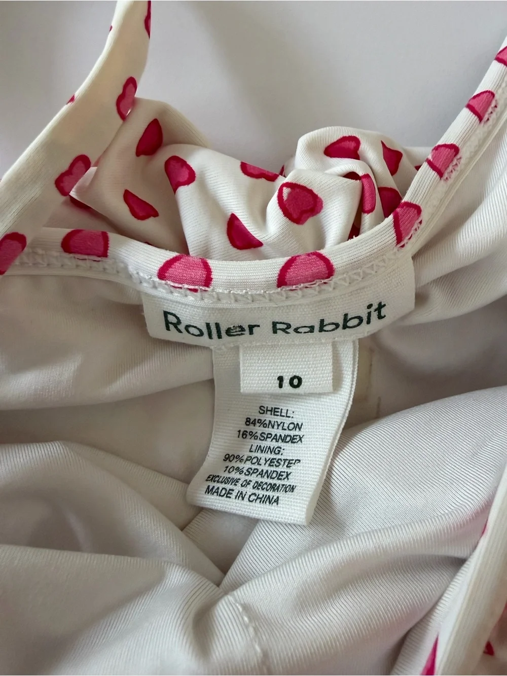 Roller Rabbit Girls Pink Hearts Ruffle One Piece Swim Suit Size 10 EUC